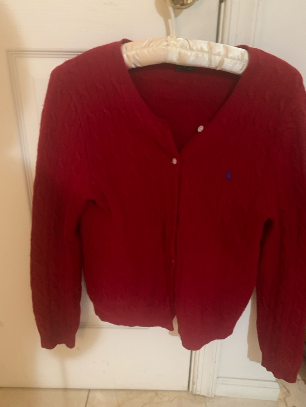 Ralph Lauren Crimson Cable-Knit Button Front Cardigan
